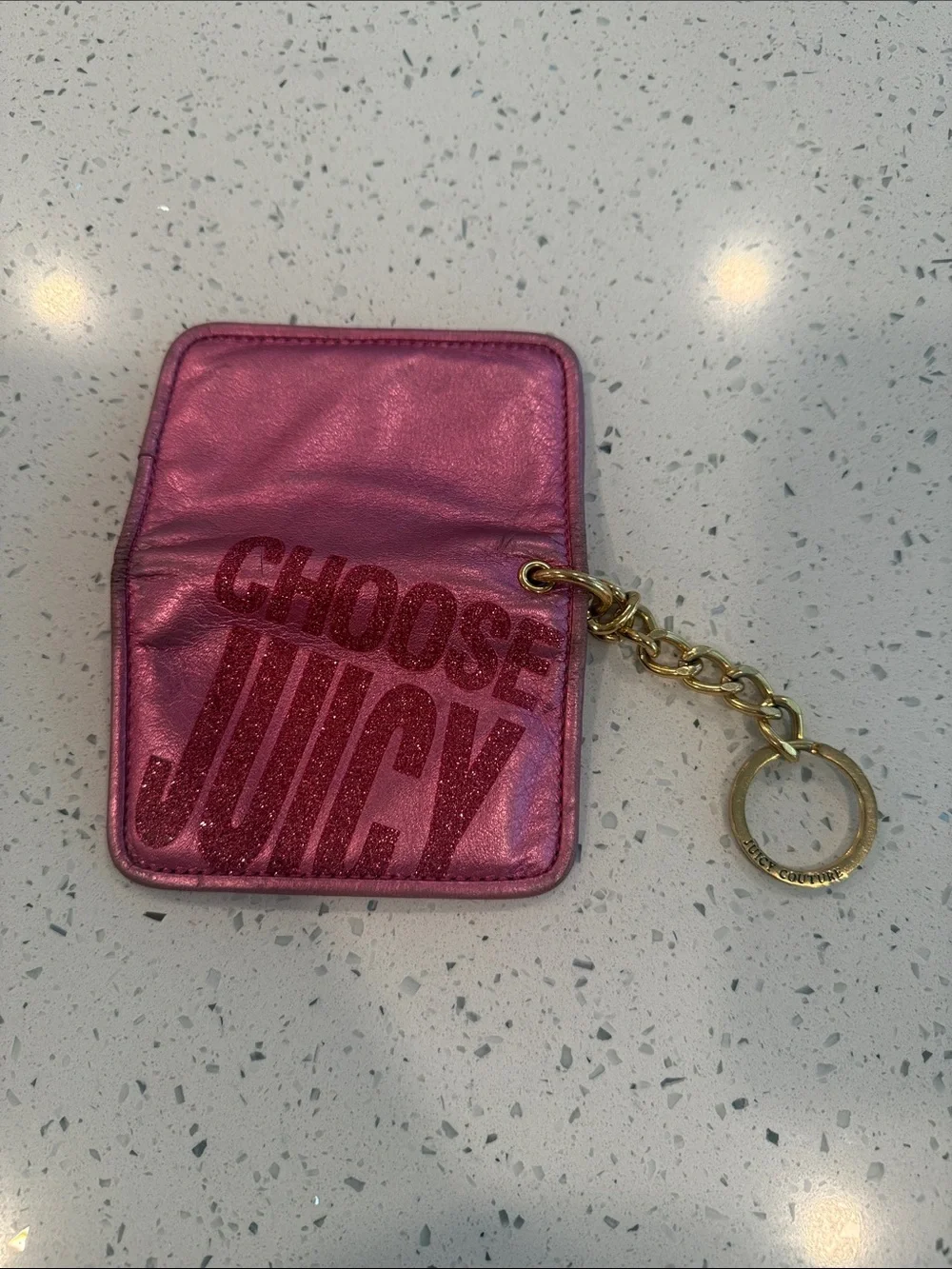 Vintage Juicy Couture Metallic Pink Glitter Card Holder Keychain